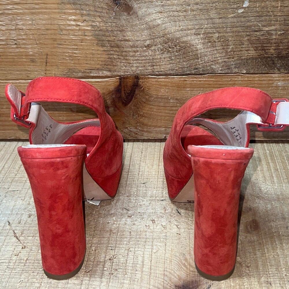 Jean Michal Cazibet Women's •Shikira• Peep-Toe Platform Sling-back 37.5 Red Kid - Picture 4 of 5